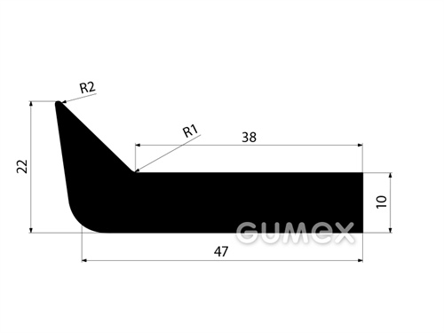 Pryžový profil pro vodní díla tvaru "L", 22x53mm, 70°ShA, EPDM, -40°C/+100°C, černý